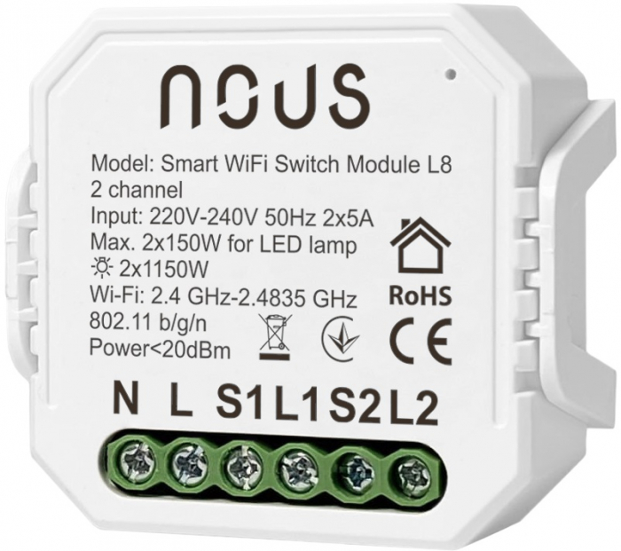 Releu wireless Nous L8, 2 canale, 2 5A, Smart, Control din aplicatie [1]
