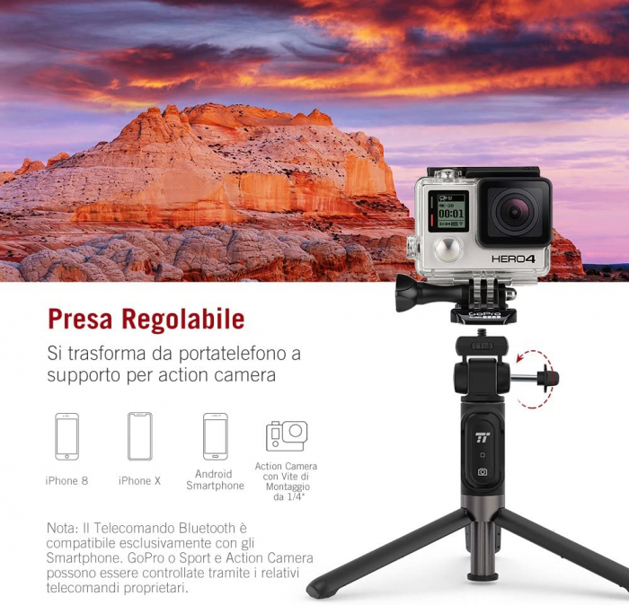 Selfie Stick Tripod TaoTronics TT-ST002, 3 in 1 cu Telecomanda Bluetooth detasabila [3]