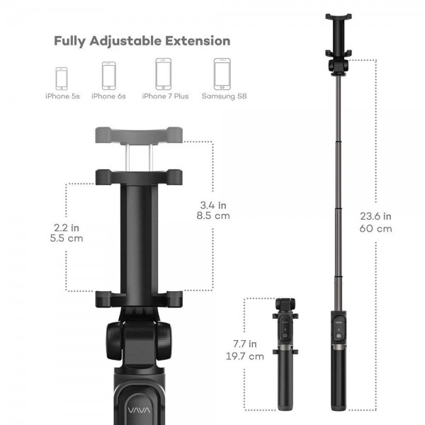 Selfie Stick Tripod VAVA 2 in 1 cu Telecomanda Bluetooth detasabila [2]