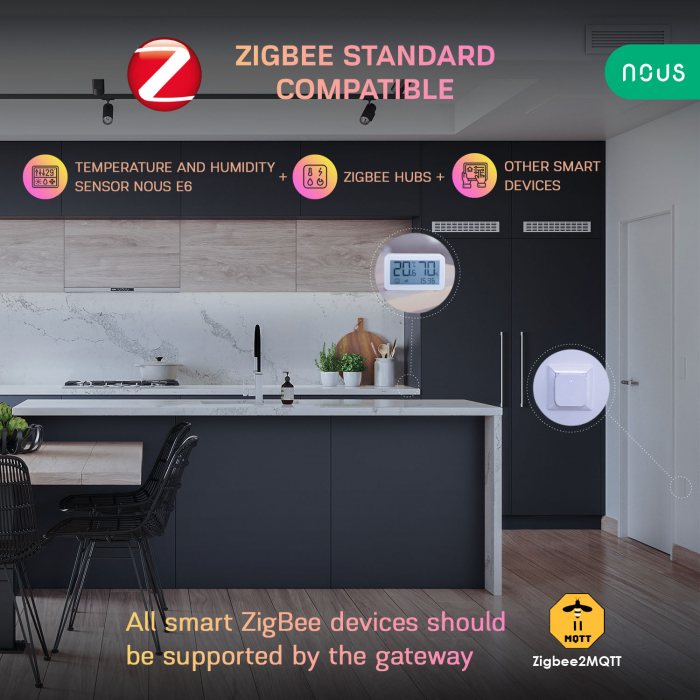 Senzor Smart de Temperatura si Umiditate Nous cu afisaj E6, LCD, ZigBee [3]