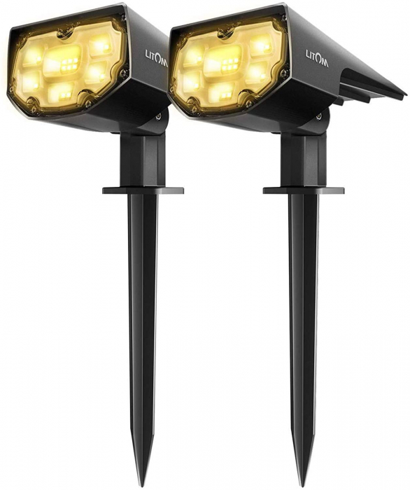 Set 2 bucati Lampa solara LITOM LTCD190 12 leduri, IP67 lumina alba calda, senzor de lumina [1]