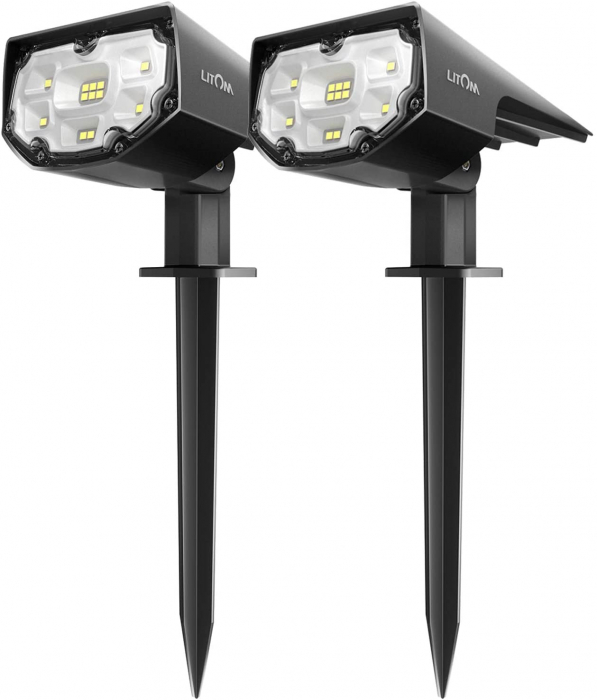 Set 2 bucati Lampa solara LITOM LTCD190, 12 leduri, IP67 lumina Alba Rece, senzor de lumina [1]