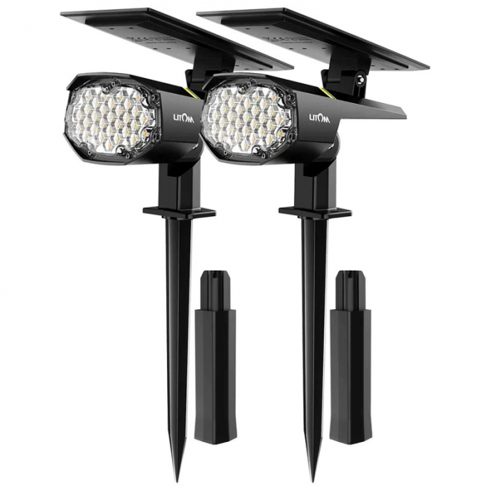 Set 2 bucati Lampa solara LITOM LTCD237, 30 leduri, IP67, lumina calda si rece, senzor de lumina [1]