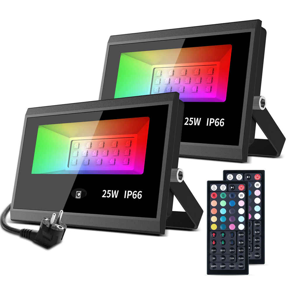Set 2 proiectoare de podea LED RGB MustWin, Telecomanda , 25W, IP66 waterproof [1]