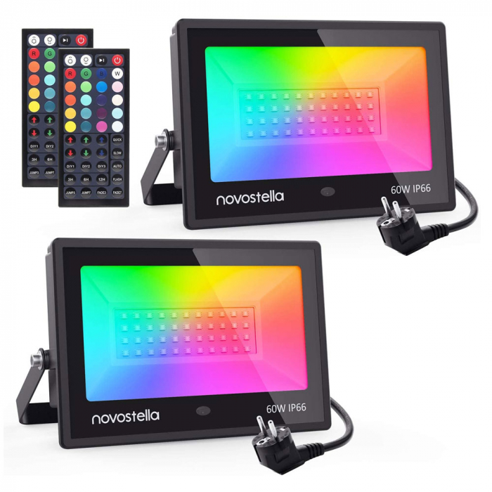 Set 2 proiectoare de podea LED RGB Novostella, Telecomanda , 60W, IP66 waterproof [1]