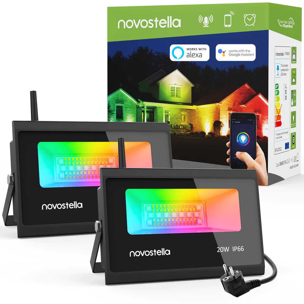 Set 2 proiectoare de podea Smart LED RGBCW Novostella NTF36, Wifi, Alexa,Google , 20W, Exterior IP66 Lumina alba dimabil [1]