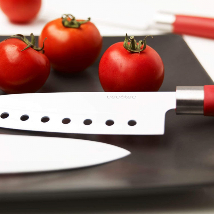 Set 4 cutite profesionale Cecotec Santoku pentru bucatarie,Ceramica, Inox, maner rosu [5]