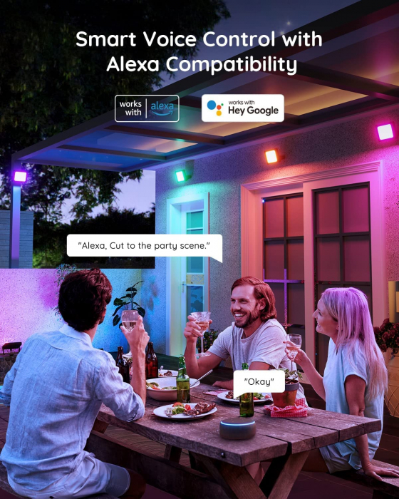 Set 4 proiectoare Govee H7060 RGBICWW LED, Alexa, Google , 24W, Sincronizare muzica, Exterior IP65 waterproof [5]