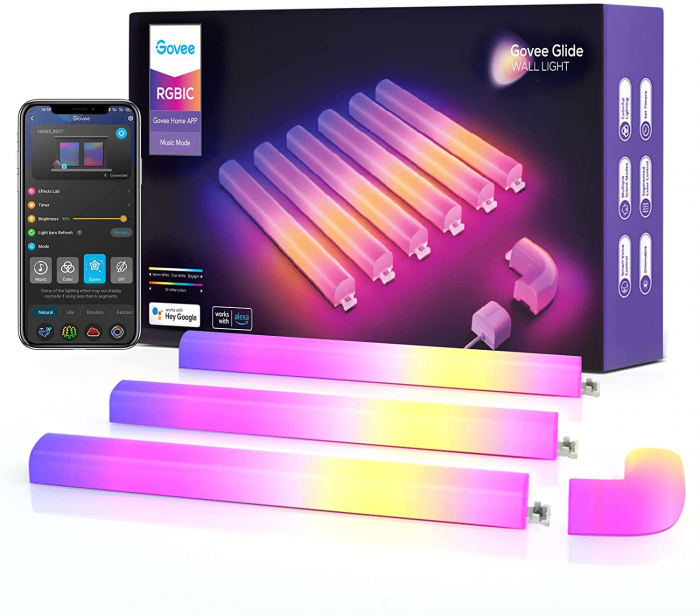 Set 6 buc bara LED Govee Glide Wall Light RGBIC Smart, Sincronizare Muzica, Wifi, Alexa, Google Assistant [1]
