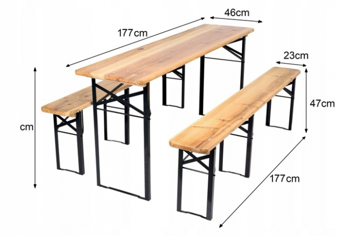 Set berarie din lemn masiv, pliabil, pentru terasa sau gradina, o masa si doua banci, 177x46cm, natur [2]