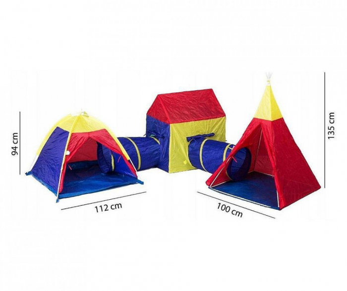 Set corturi de joaca 5 in 1 cu tunele si casuta, pliabil, pentru interior si exterior, multicolor [4]