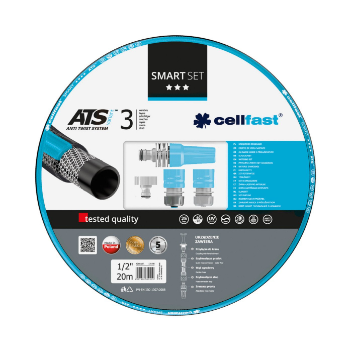 Set furtun pentru gradina Cellfast SMART ATS3, 1 2  , Armat, 20m, protectie UV, antirasucire, duza stropire, conectori [1]
