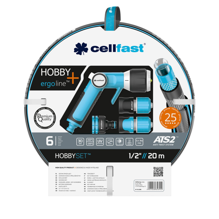Set furtun pentru gradina Premium Cellfast HOBBY cu 6 straturi, 1 2  , Armat, 20m, protectie UV, antirasucire, pistol multifunctional, conectori [1]