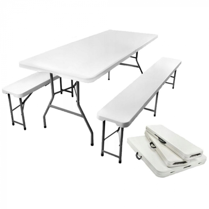 Set masa cu 2 banci pliabile tip valiza pentru gradina, camping, terase, 180x72x75cm [2]