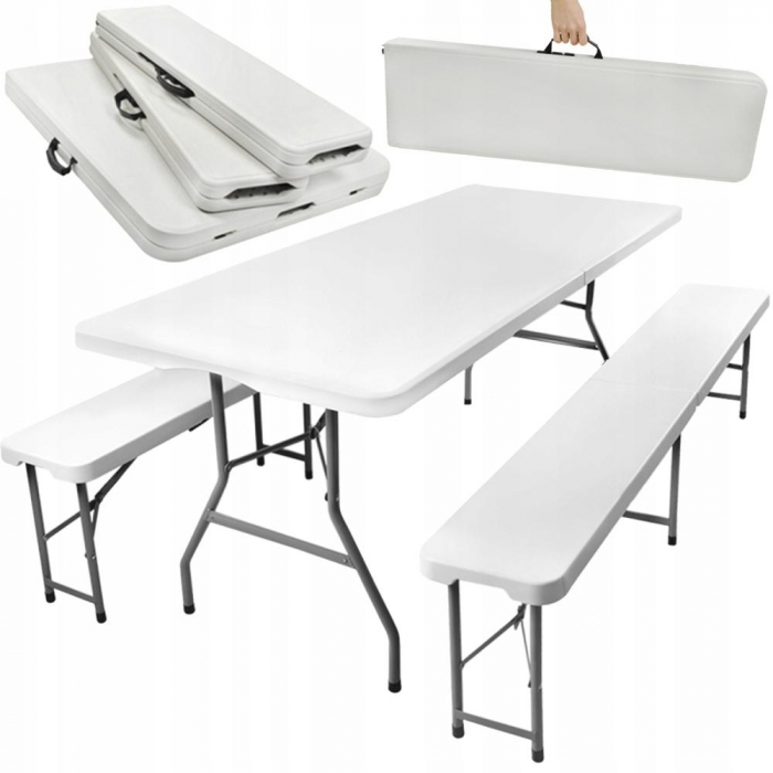 Set masa cu 2 banci pliabile tip valiza pentru gradina, camping, terase, 180x72x75cm [3]