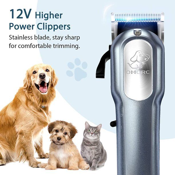 Set Masina Profesionala de Tuns Caini, Pisici sau Alte Animale, Omorc MEGD077, 12V, foarfece incluse, 8 capete, Albastru [4]