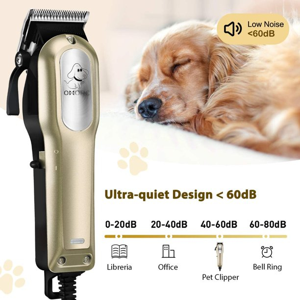 Set Masina Profesionala de Tuns Caini, Pisici sau Alte Animale, Omorc MEGD077, 12V, foarfece incluse, 8 capete, Auriu [2]