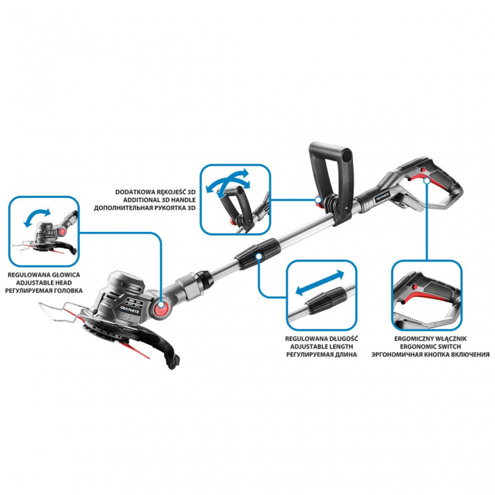 Set  trimmer pentru iarba  + acumulator2Ah + încărcător ENERGY+ GRAPHITE 58G030-BC [15]