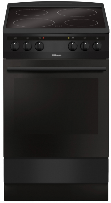 Aragaz electric Hansa FCCM58088, plita vitroceramica, 4 zone de gatit, Grill, Clasa A, Negru [1]