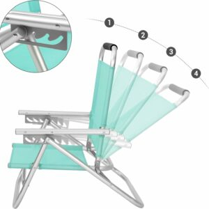 SONGMICS Scaun de plaja portabil cu spatar rabatabil in 4 pozitii, cu cotiere, maxim 150kg, verde [3]