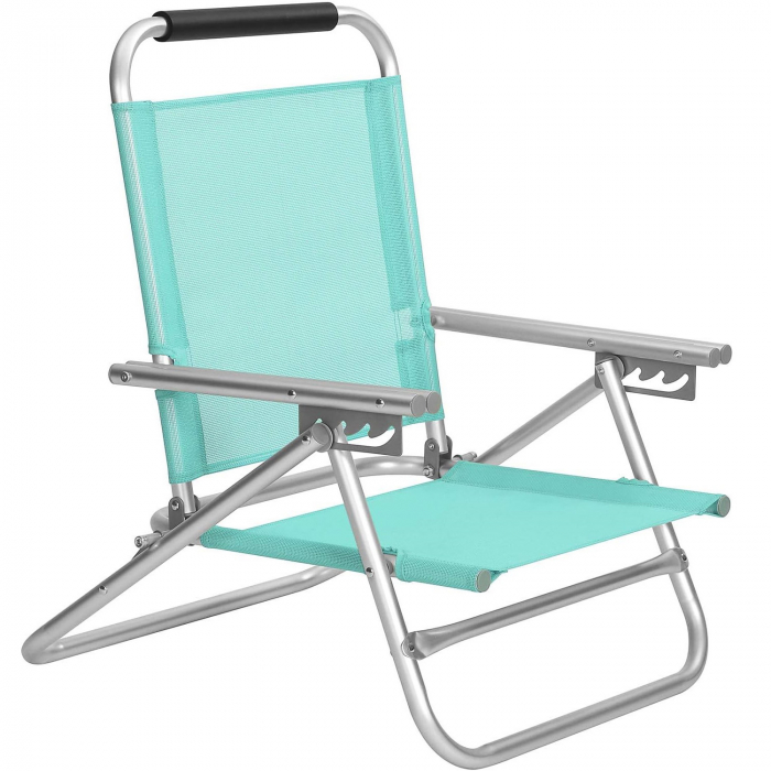 SONGMICS Scaun de plaja portabil cu spatar rabatabil in 4 pozitii, cu cotiere, maxim 150kg, verde [1]