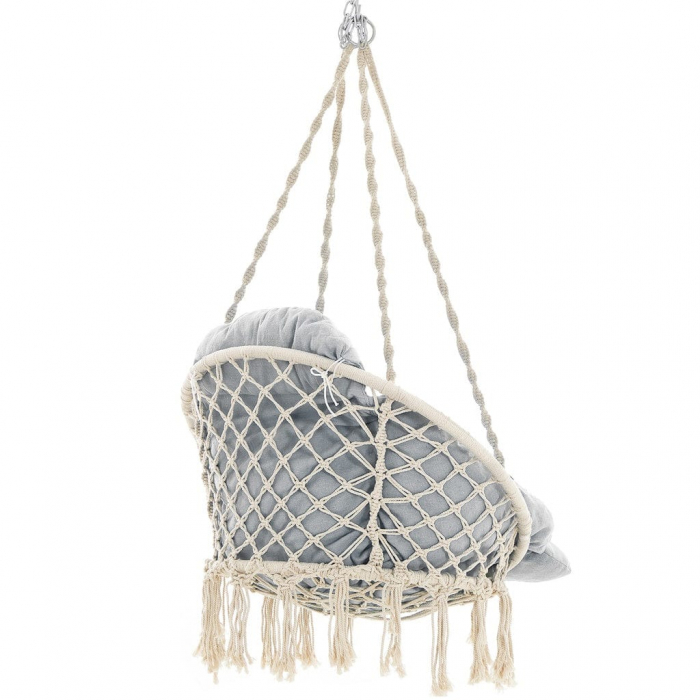 SONGMICS Scaun rotund tip leagan suspendat cu perna, pentru casa sau gradina, gri [3]