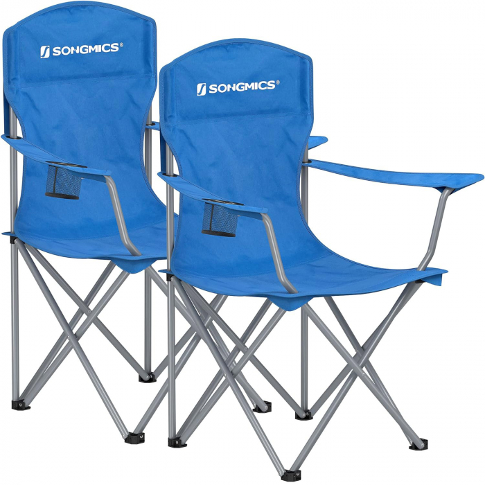SONGMICS Set 2 scaune pliabile de camping sau pescuit, suport pahar, maxim 150kg, albastru [11]