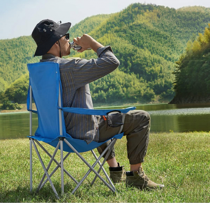 SONGMICS Set 2 scaune pliabile de camping sau pescuit, suport pahar, maxim 150kg, albastru [5]