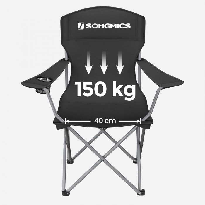 SONGMICS Set 2 scaune pliabile de camping sau pescuit, suport pahar, maxim 150kg, negru [15]