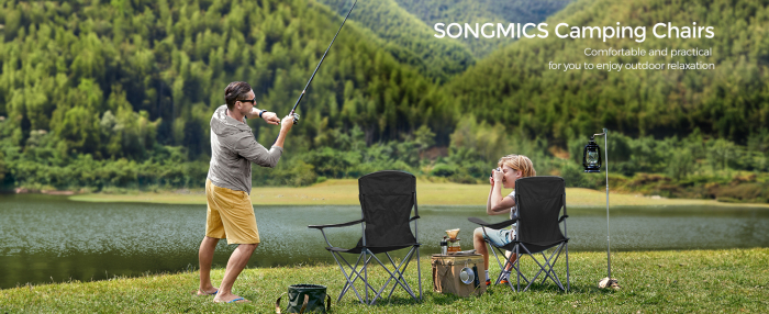 SONGMICS Set 2 scaune pliabile de camping sau pescuit, suport pahar, maxim 150kg, negru [9]