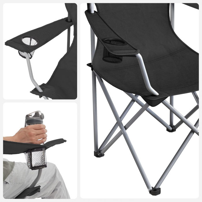 SONGMICS Set 2 scaune pliabile de camping sau pescuit, suport pahar, maxim 150kg, negru [13]
