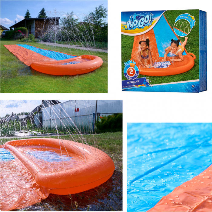 Tobogan cu apa dublu, 488 cm – conectare la furtun, distractie pentru 2 copii [7]