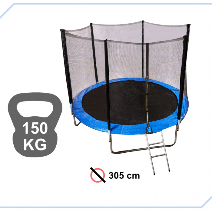 Trambulina copii de exterior 305 cm, cu plasa de protectie si scara, sarcina maxima 150 kg, albastra [4]