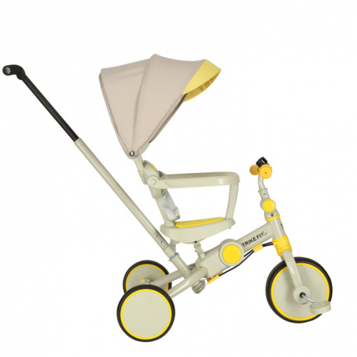 Tricicleta copii 6in1, 70x31x89 cm, cu ghidon reglabil, sezut cu spatar si copertina, cadru metalic, galben-gri [13]