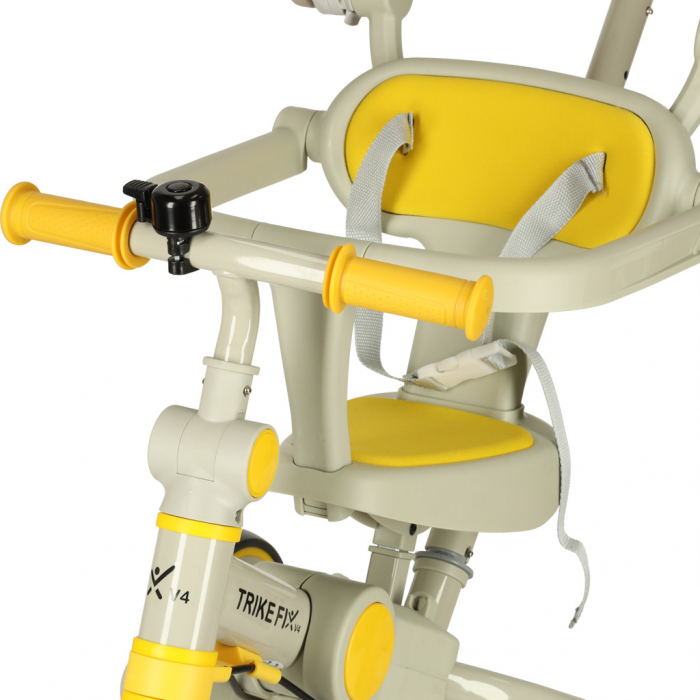 Tricicleta copii 6in1, 70x31x89 cm, cu ghidon reglabil, sezut cu spatar si copertina, cadru metalic, galben-gri [5]