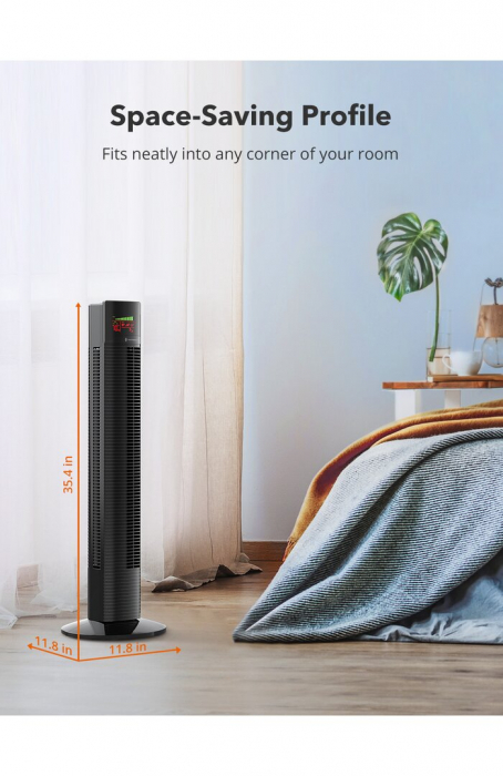 Ventilator turn TaoTronics TT-TF002, 60W, telecomanda, 3 viteze, display LED, silentios [2]
