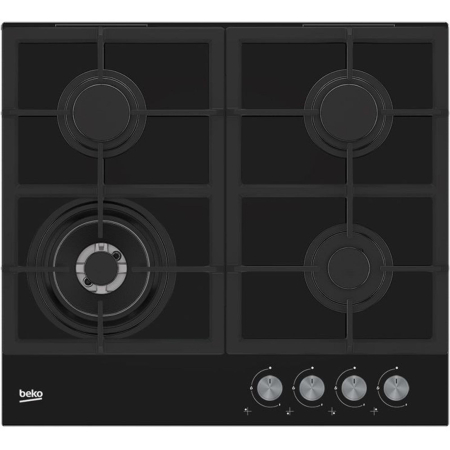 Electrocasnice Mari - Plita incorporabila Beko HILW64225S, Gaz, 4 Arzatoare, Arzator Wok, 60 cm, Sticla neagra