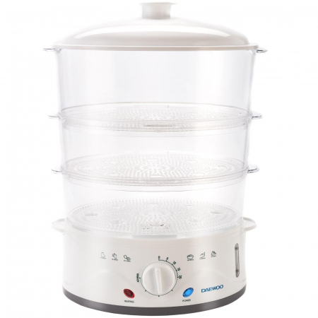 Casa si Gospodarie - Aparat de gatit cu aburi Daewoo DFS900W, 900 W, 3 cosuri, 8.5 l, timer 60 min, design ergonomic, Alb