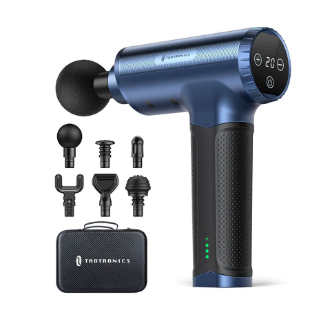 Ingrijire personala - Aparat de masaj Gun TaoTronics TT-PCA004, 6 capete interschimbabile, 20 trepte de viteza - Albastru
