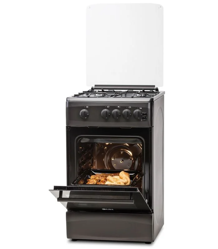 Aragaz LDK 5060 GRAI MAT BLACK RMV, 4 Arzatoare, Siguranta, Grill, Rotisor, Aprindere, Iluminare, Capac sticla, 50 x 60 cm, Negru [1]