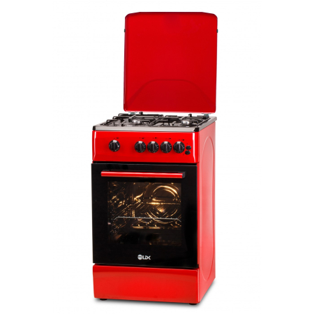 Aragaz LDK 5060 GRAI Red RMV, 4 Arzatoare, Siguranta, Grill, Rotisor, Aprindere, Iluminare, Capac sticla, 50 x 60 cm, Rosu [1]