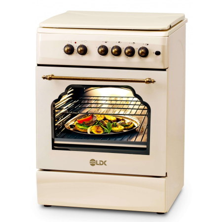 Aragaz LDK 6060 ECAI BEIGE RUSTIC, Siguranta, Cuptor electric cu convectie, Aprindere, Iluminare, Capac metalic, 60 x 60 cm, Bej [1]