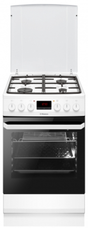 Electrocasnice Mari - Aragaz mixt Hansa, cuptor electric, 50 cm, 4 arzatoare, display, 8 functii, grill, ventilator, aprindere electrica, siguranta, gratare fonta, sertar depozitare, capac email, 62 L, clasa A, alb