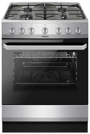 Electrocasnice - Aragaz mixt Hansa, cuptor electric, 60 cm, 4 arzatoare, programator, 8 functii, grill, ventilator, aprindere electrica, siguranta, sertar depozitare, fara capac, 62 L, clasa A, inox FCMX6810092