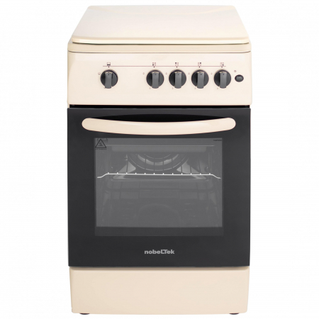 Aragaz NobelTek NLT 5602B/G1, Gaz, 4 arzatoare, Dispozitiv siguranta plita si cuptor, Aprindere electrica, 50 x 60 cm, Bej [1]