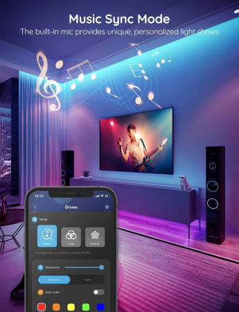 Banda LED Govee H6154 RGB, Sincronizare Muzica, Wifi si Bluetooth 15m, Telecomanda, Alexa , Google Asistant [4]