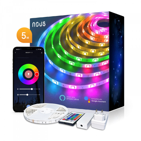 Benzi LED - Banda LED Smart Nous F1 WiFi, 5 metri, Control APP