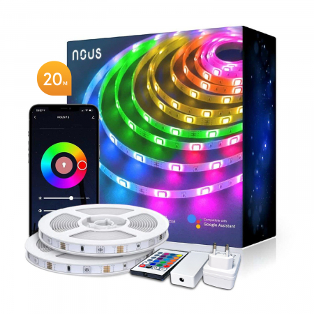 Benzi LED - Banda LED Smart Nous F3 WiFi, 20 metri, Control APP, Tuya