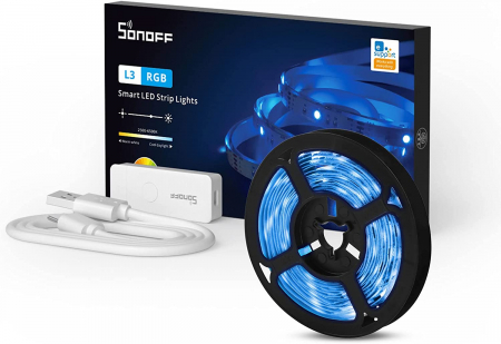 Benzi LED - Banda LED Sonoff Wifi RGB L3-5M, 5m, Smart, IP20, Sincronizare Muzica, 90 LED m, Alimentare USB