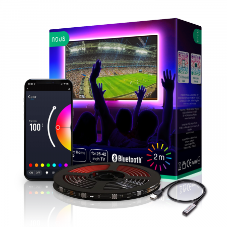 Casa si Gospodarie - Banda LED TV RGB Nous F7, Smart, USB, 2m, LED 5050, Bluetooth